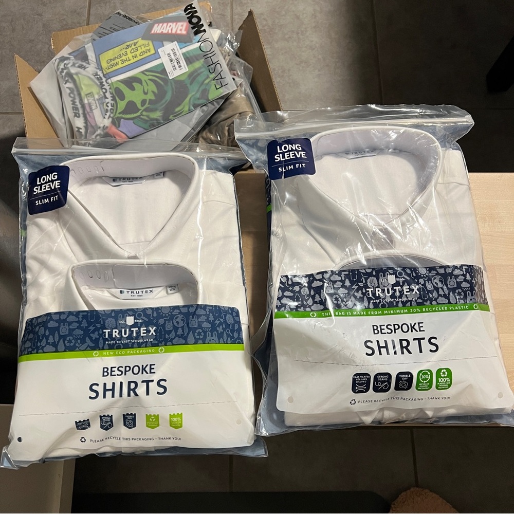 Lot of 2 Trutex Boys School Shirts White Long Sleeve Slim Fit 15.5 16 Collar